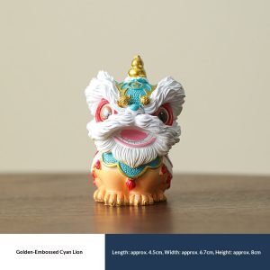 Lion Dance Resin Figurine, Chinese Style Table Ornament for Housewarming Gift