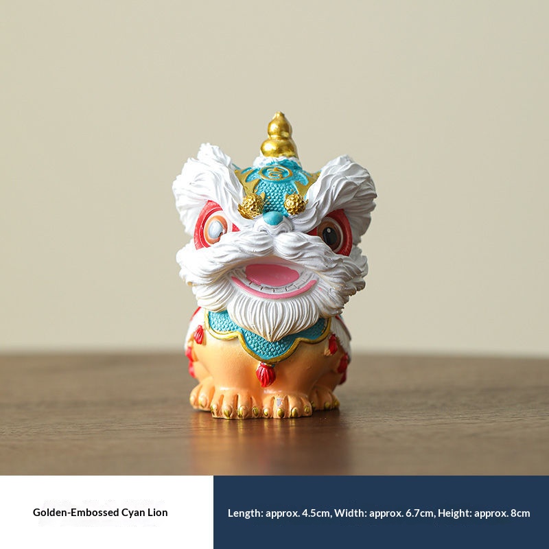 Lion Dance Resin Figurine, Chinese Style Table Ornament for Housewarming Gift