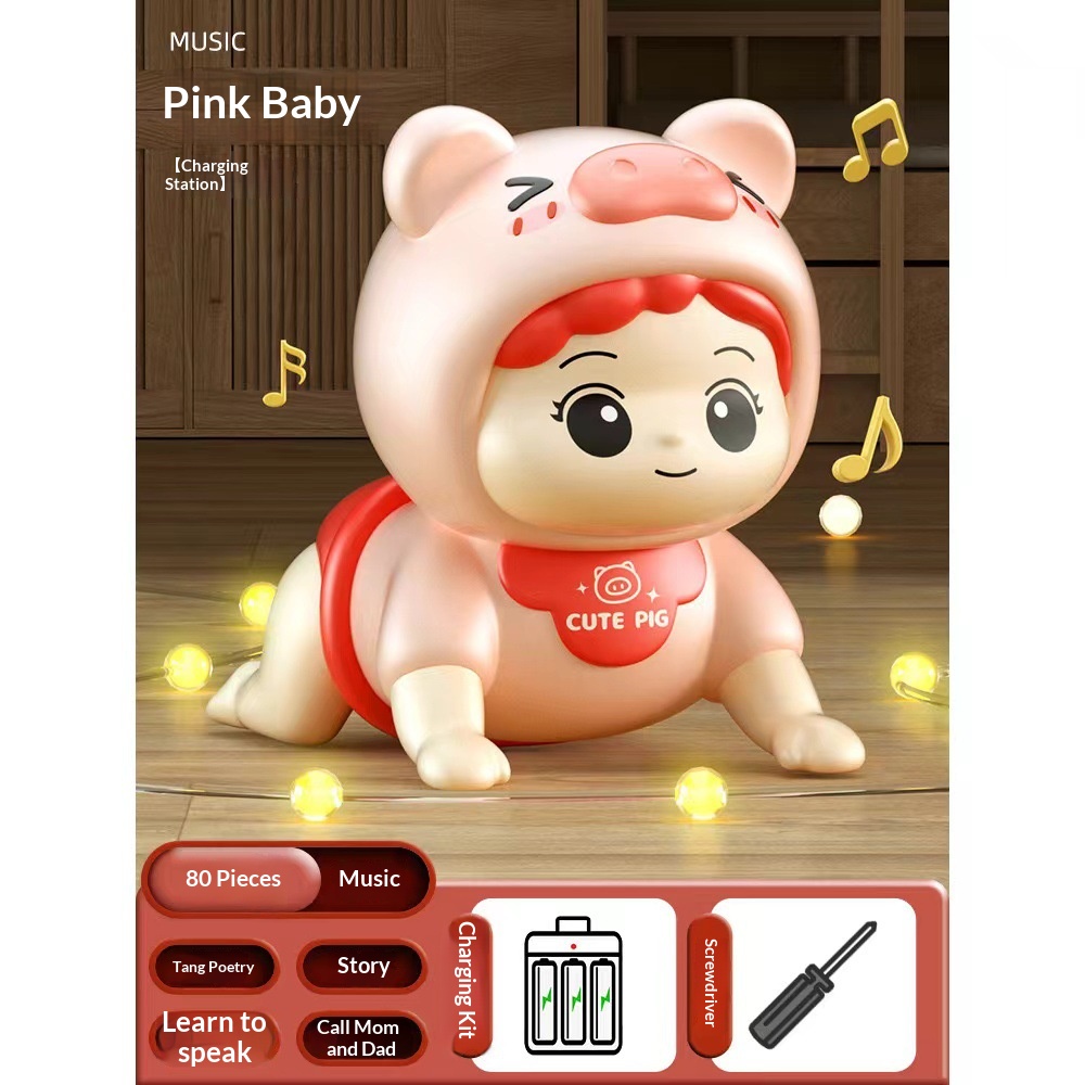 Electric Baby Crawling Toy, Musical Tummy Time Training Toy for Infants