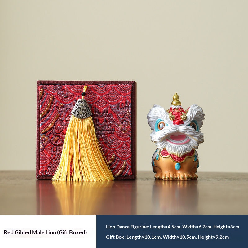 Lion Dance Resin Figurine, Chinese Style Table Ornament for Housewarming Gift - Image 2