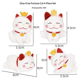 4‑Pcs Vinyl Mini Lucky Cat Figurines, Desktop & Cake Decor Ornament Set